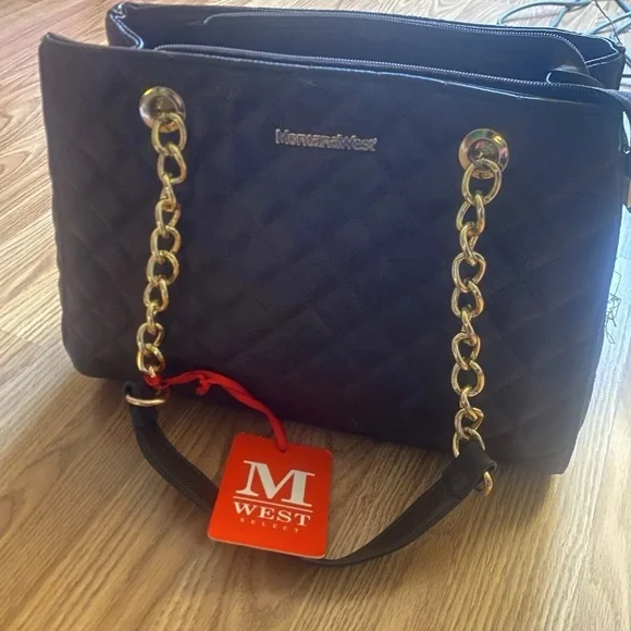 Montana West Black Quilted Chain-Handle Tote NWT - Picture 3 of 6